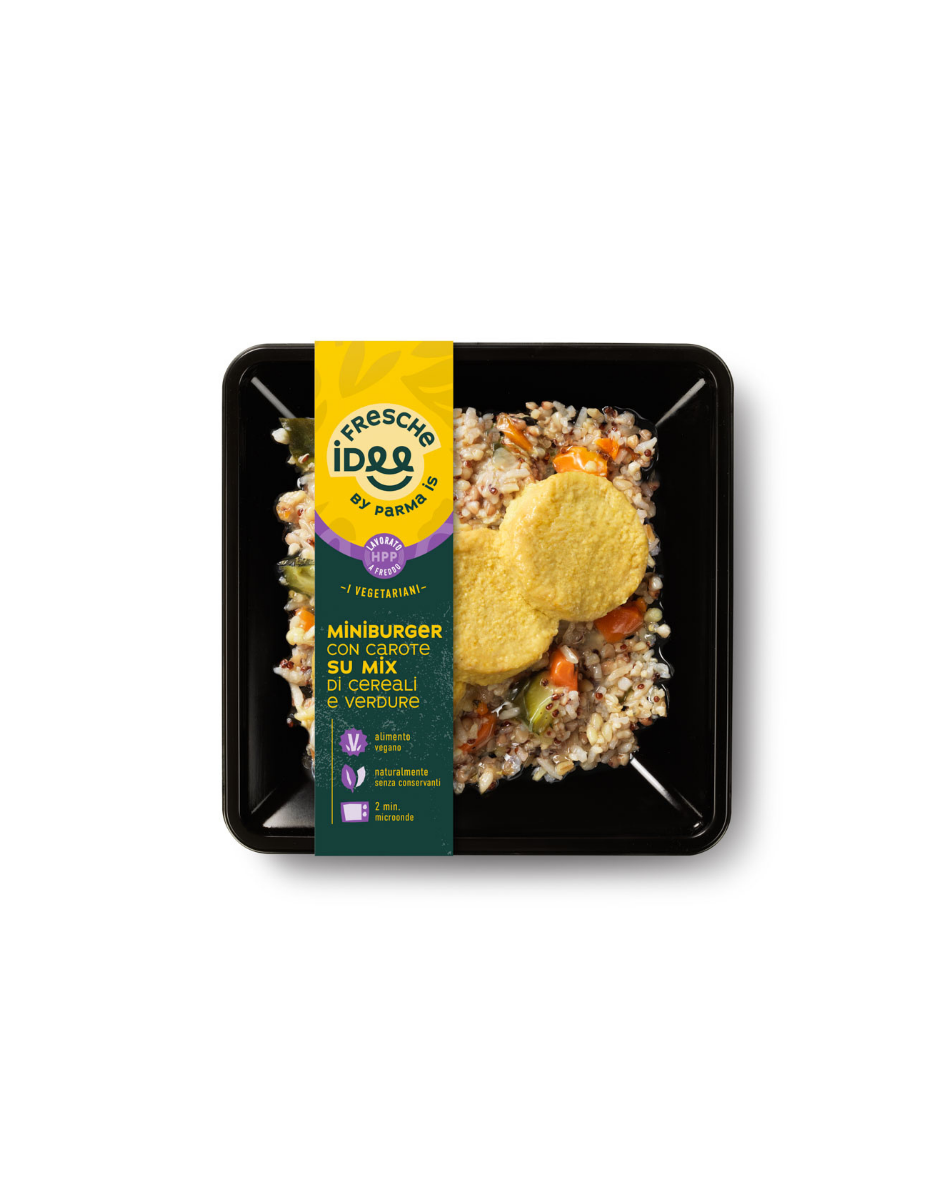 Mini burger con carote su mix di cereali e verdure